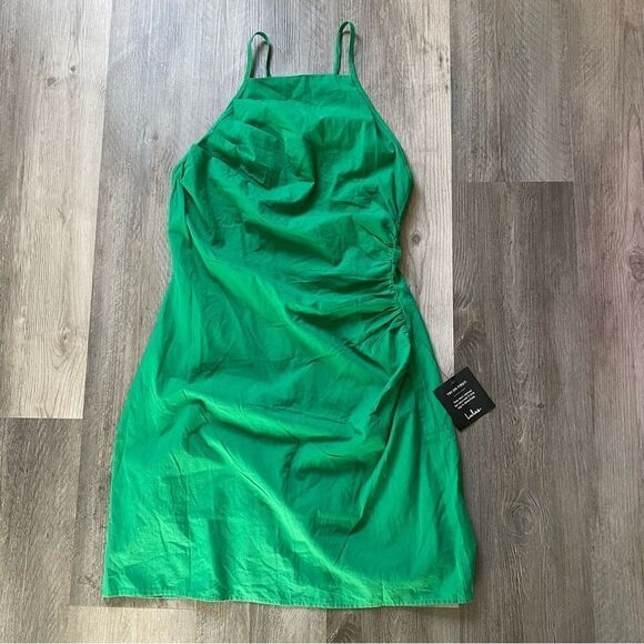 Lulu’s High Neck Ruched Dress Green Mini Medium NEW Party - Picture 2 of 11